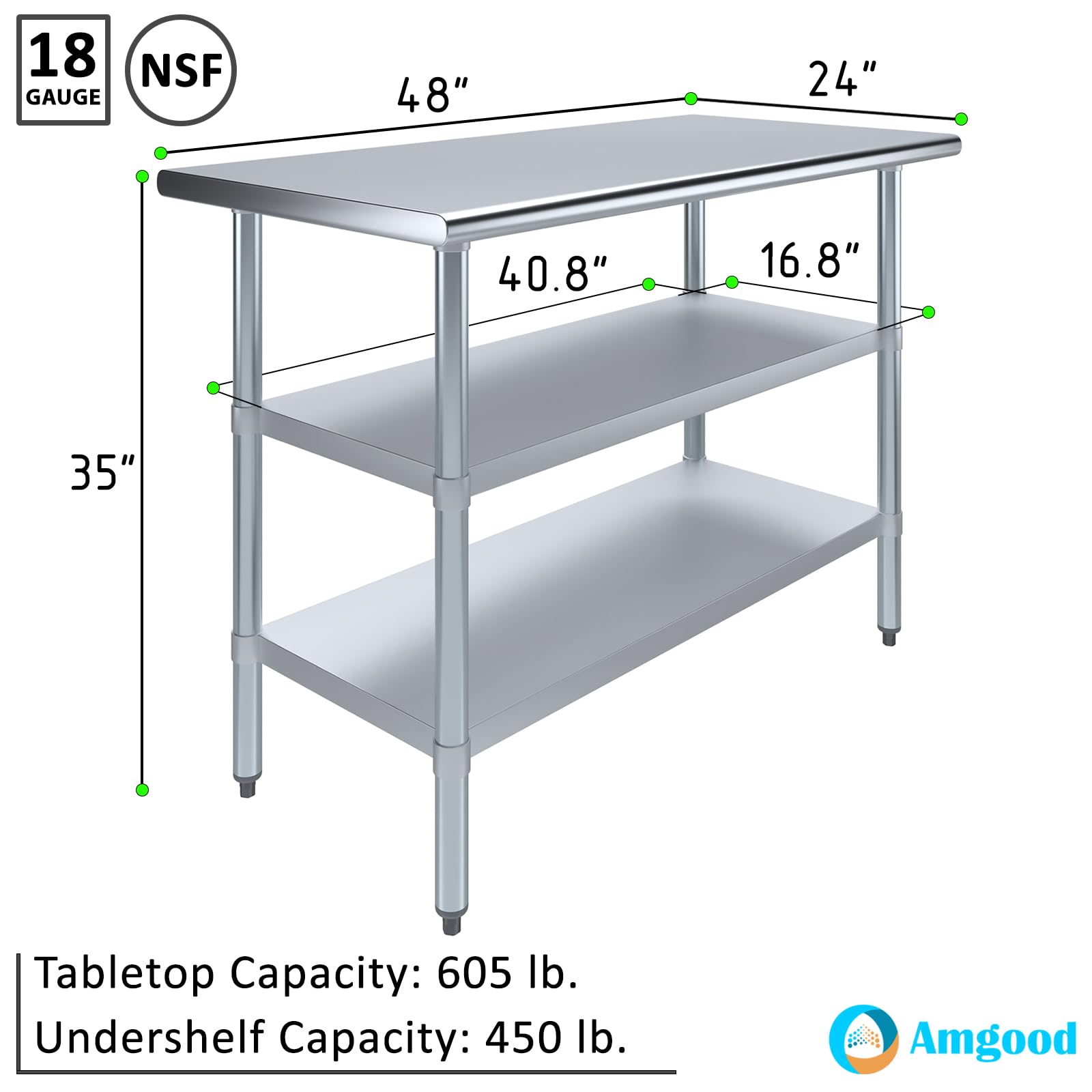 Amazon.com: AmGood Stainless Steel Work Table with 2 Shelves | NSF